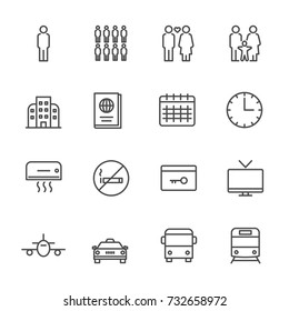 Hotel service, Simple thin line hotel icons set, Vector icon design