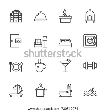 Hotel service, Simple thin line hotel icons set, Vector icon design