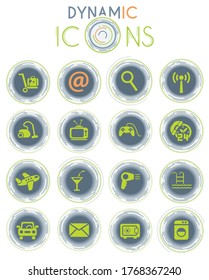 hotel service vector icons on white background with dynamic lines for animation for web and user interface design