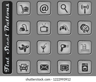 hotel service vector web icons on the flat steel buttons