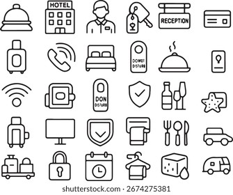 Hotel Services and Amenities Vector Line Icons Set