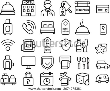 Hotel Services and Amenities Vector Line Icons Set
