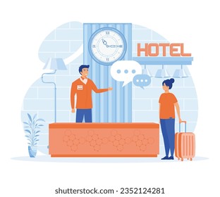 Hotel services for business concept. Hotel accommodation, business lobby, hotel lobby bar, flat vector modern illustration