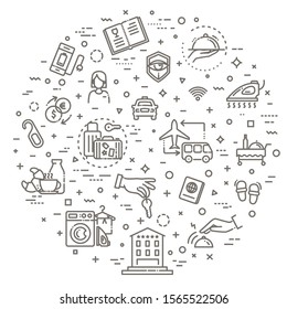 Hotel services concept illustration, thin line flat design