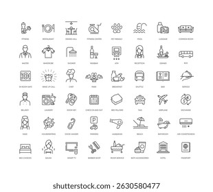 Hotel services concept illustration. Vector outline icons
