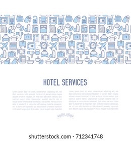 Hotel services concept with thin line icons of facilities in room. Vector illustration for banner, web page, print media.