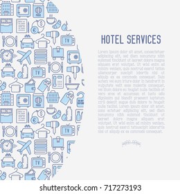 Hotel services concept with thin line icons of facilities in room. Vector illustration for banner, web page, print media.