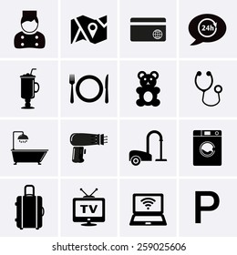 Hotel Services and Facilities Icons. Set 1. Vector