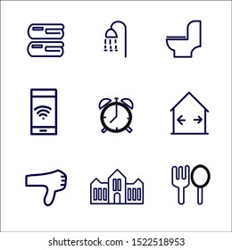 Hotel services and facilities line icons set, outline vector symbol collection.