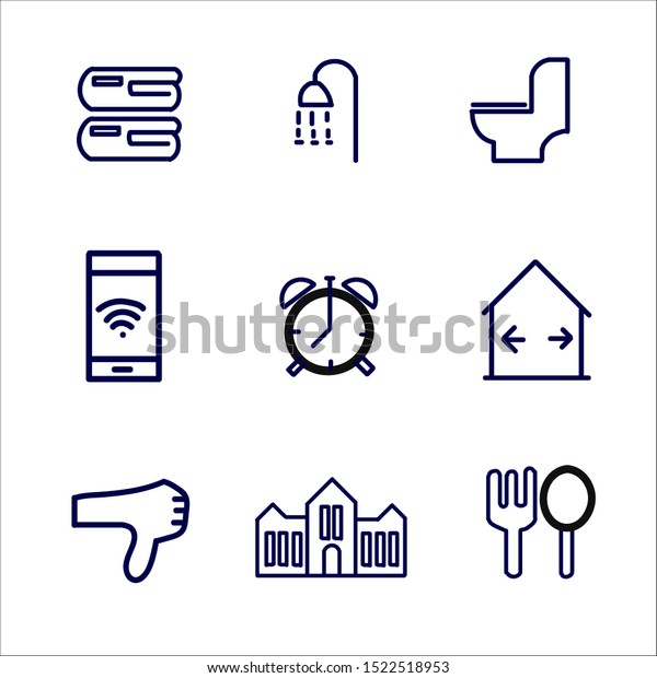 Hotel services and facilities line icons set,\
outline vector symbol\
collection.