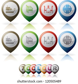Hotel / hotel services, / hotel features icons from left to right, top do bottom:  Harbor, Polish-Speaking Stuff available, Restaurant, Distance from nearest motorway.
