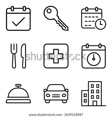 Hotel services icons arrayed neatly. Icon symbol illustration