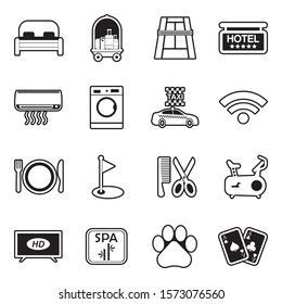 Hotel Services Icons. Line With Fill Design. Vector Illustration.