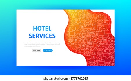 Hotel Services Landing Page. Vector Illustration of Outline Design.