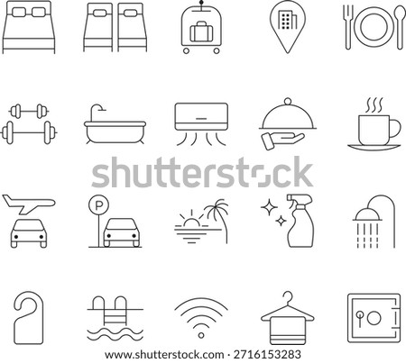 Hotel Services Line Icons Set – Editable Stroke Hospitality Amenities Collection