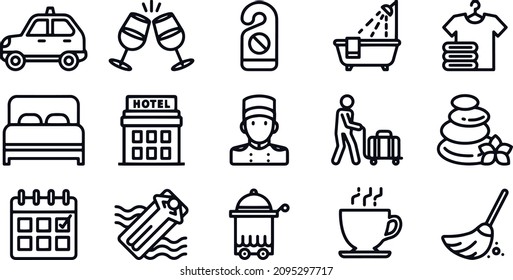 Diseño vectorial de Iconos de Línea de Servicios de Hotel 