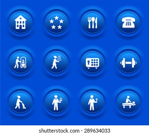 Hotel Services on Blue Bevel Buttons