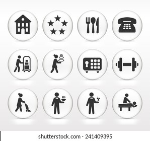 Hotel Services on White Round Buttons