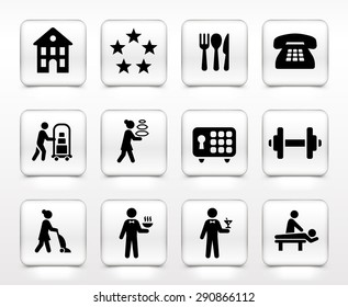 Hotel Services on White Square Buttons