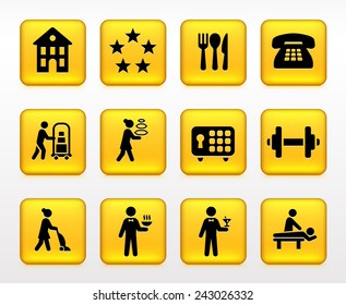 Hotel Services on Yellow Square Buttons