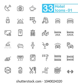 Hotel and hotel services outline icons