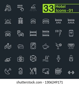 Hotel and hotel services outline icons