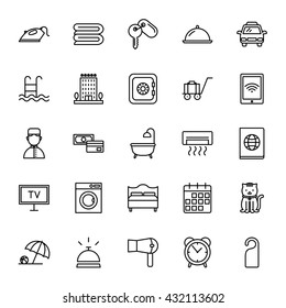 Hotel services. Set of vector icons. Outline style