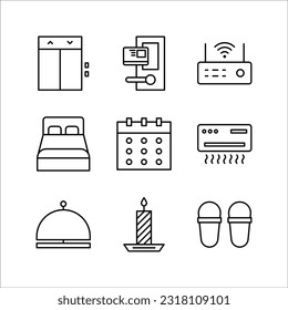 Hotel services, Simple thin line hotel icon set, vector icon design, on white background.