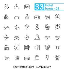 Hotel services and travel outline icons