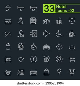 Hotel services and travel outline icons