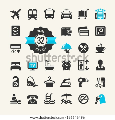 Hotel services web icon set