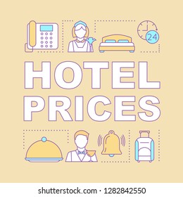Hotel services word concepts banner. Free breakfast, double room, bar. Presentation, website. Isolated lettering typography idea with linear icons. Vector outline illustration