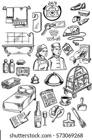Conjunto de dibujo de la mano del servico del hotel