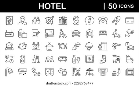 Hotel set of web icons in line style. Hotel and vacation icons for web and mobile app. Hotel services, recreational rest, relax, travel. Vector illustration