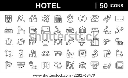Hotel set of web icons in line style. Hotel and vacation icons for web and mobile app. Hotel services, recreational rest, relax, travel. Vector illustration 商業照片 © 