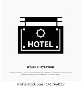 Hotel, Sign, Board, Direction Solid Black Glyph Icon. Vector Icon Template background