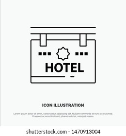 Hotel, Sign, Board, Location Vector Line Icon. Vector Icon Template background