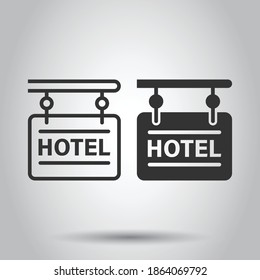 Hotel sign icon in flat style. Inn vector illustration on white isolated background. Hostel room information business concept.