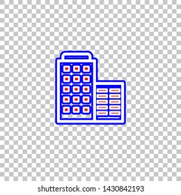 Hotel sign illustration. Red, white and contour icon at transparent background. Illustration.