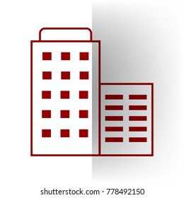 Hotel sign illustration. Vector. Bordo icon on white bending paper background.