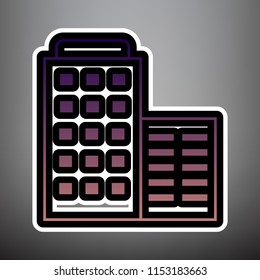 Hotel sign illustration. Vector. Violet gradient icon with black and white linear edges at gray background.