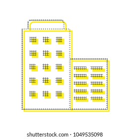 Hotel sign illustration. Vector. Yellow icon with square pattern duplicate at white background. Isolated.