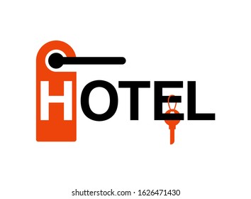 Hotel sign (logo template or for street signpost or reception banner), doorhanger and sleeping room keys - isolated vectoer emblem