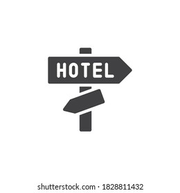 Hotel-Wegweiser-Vektorsymbol. volles Flachzeichen für mobiles Konzept und Webdesign. Hotel-Schild-Symbol. Symbol, Logo-Abbildung. Vektorgrafik