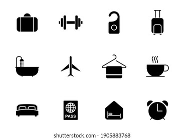 hotel silhouette vector icons isolated on white. hotel icon set for web, mobile apps, ui design and print