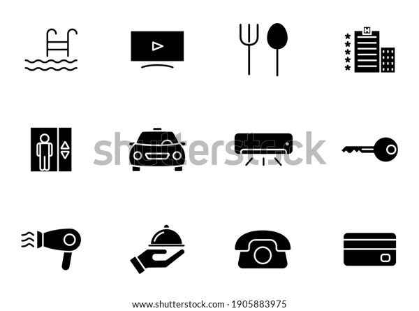Hotel Silhouette Vector Icons Isolated On Stock Vector (Royalty Free