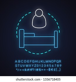 Hotel single room neon light concept icon. Hostel residence idea. Glowing sign with alphabet, numbers and symbols. Vector isolated illustration