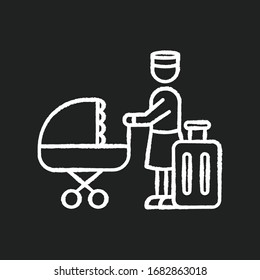 Hotel sitter chalk white icon on black background. Babysitting service. Help with infant kids while on vacation. Day care for child during traveling. Isolated vector chalkboard illustration