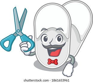 Hotel slippers cartoon character design as talented barber