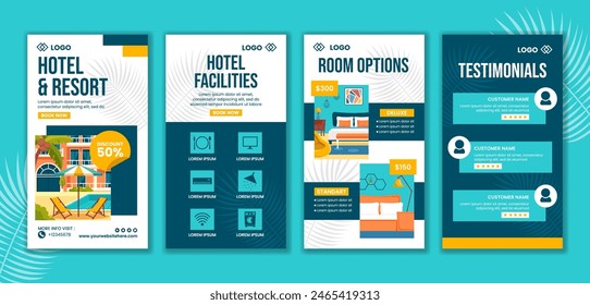 Hotel Social Media Stories Flat Cartoon Hand Drawn Templates Background Illustration